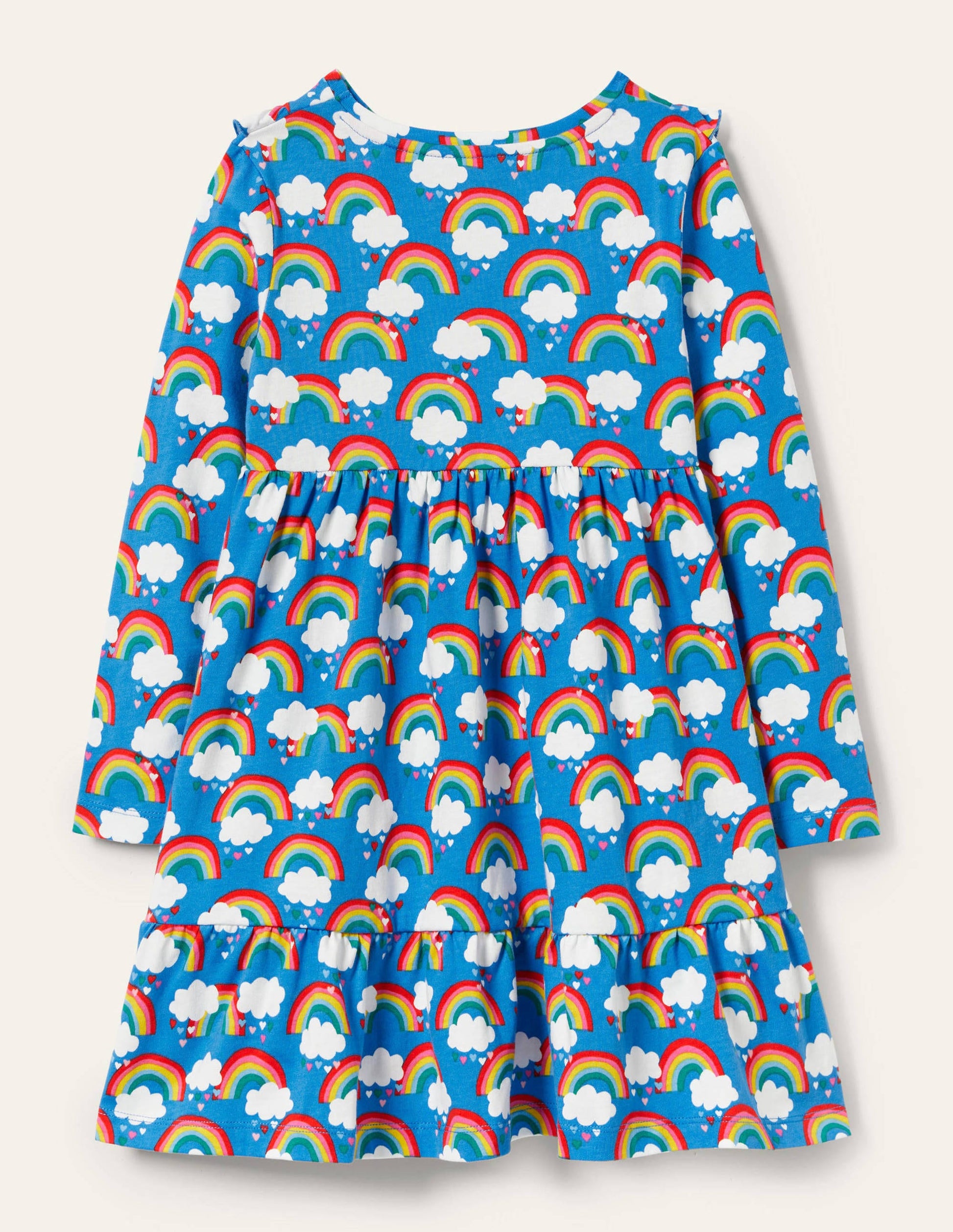 Gestuftes Jerseykleid mit Rüschen-Marokkoblau, Regenbogen/Herzen-2