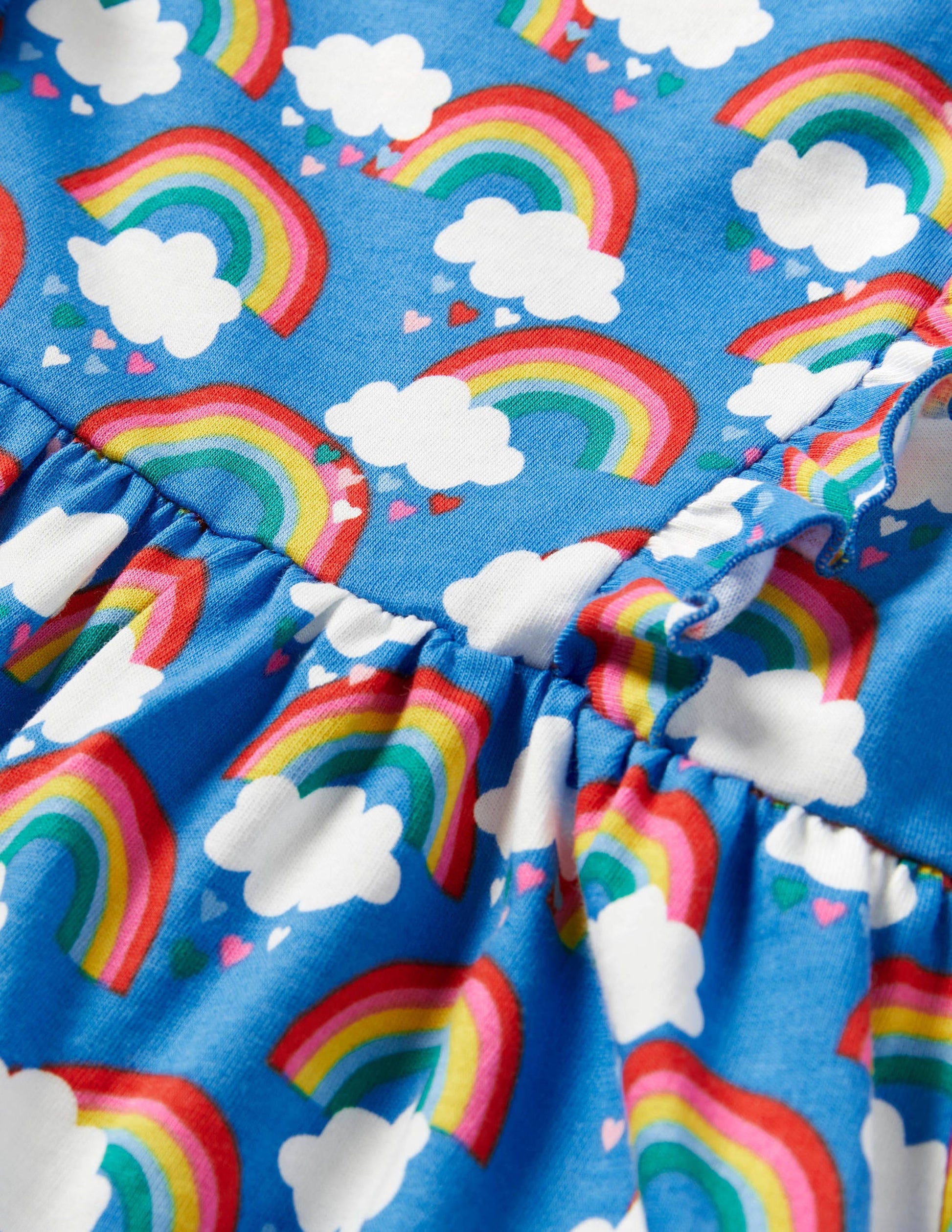 Gestuftes Jerseykleid mit Rüschen-Marokkoblau, Regenbogen/Herzen-3