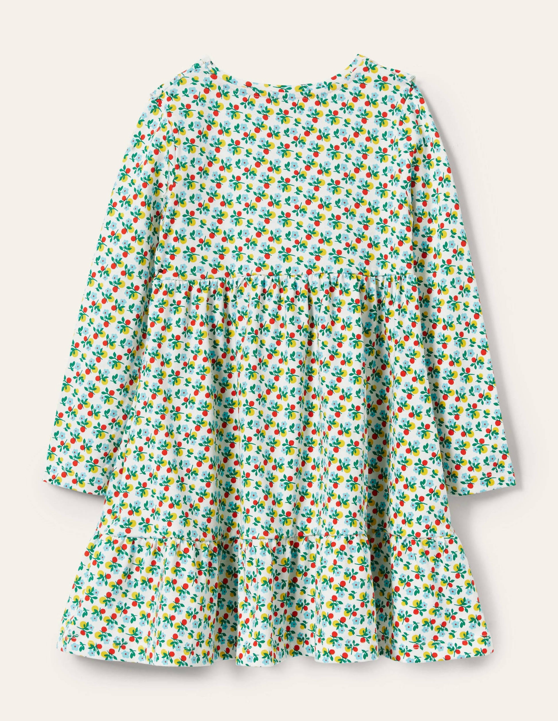 Gestuftes Jerseykleid mit Rüschen-Naturweiß, Beerenblüte-2
