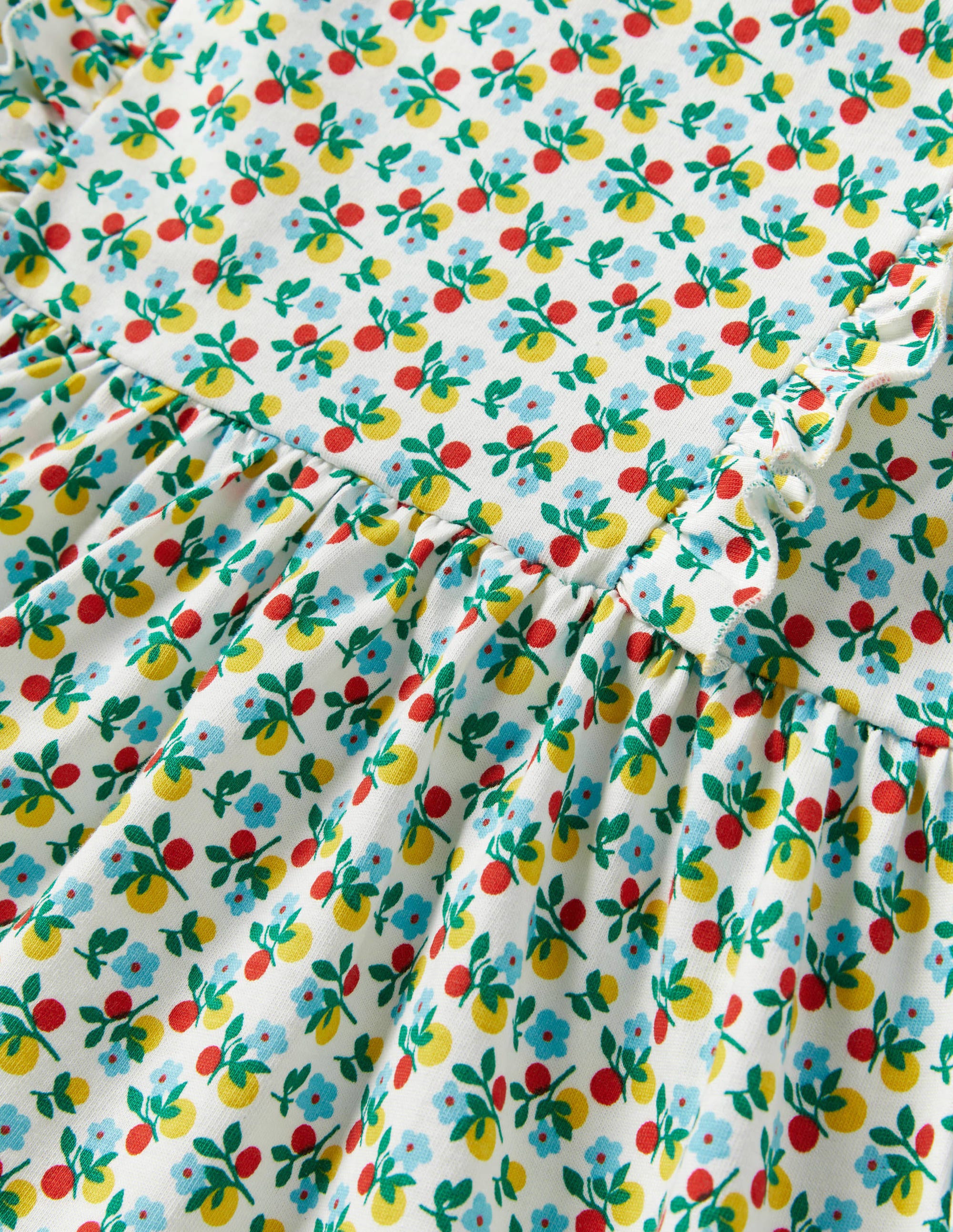 Gestuftes Jerseykleid mit Rüschen-Naturweiß, Beerenblüte - Image 3