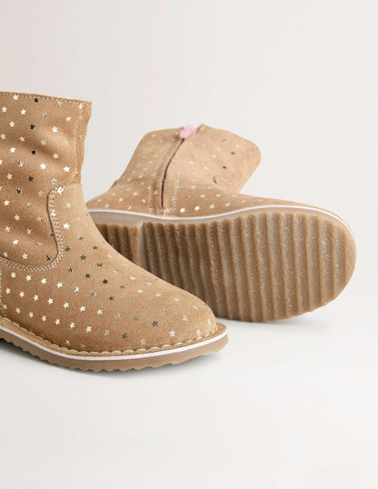 Cosy Short  Leather Boots-Taupe, Stern-3
