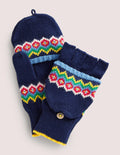 Moufles motif jacquard-Bleu marine
