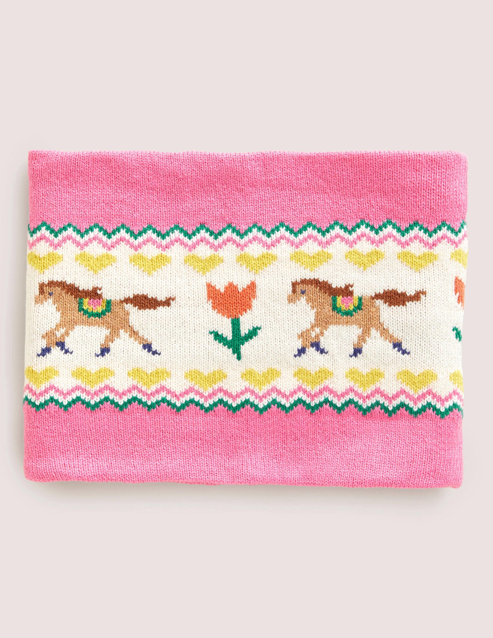Strickschlauchschal mit Fair-Isle-Muster-Rosa, Pferd-1