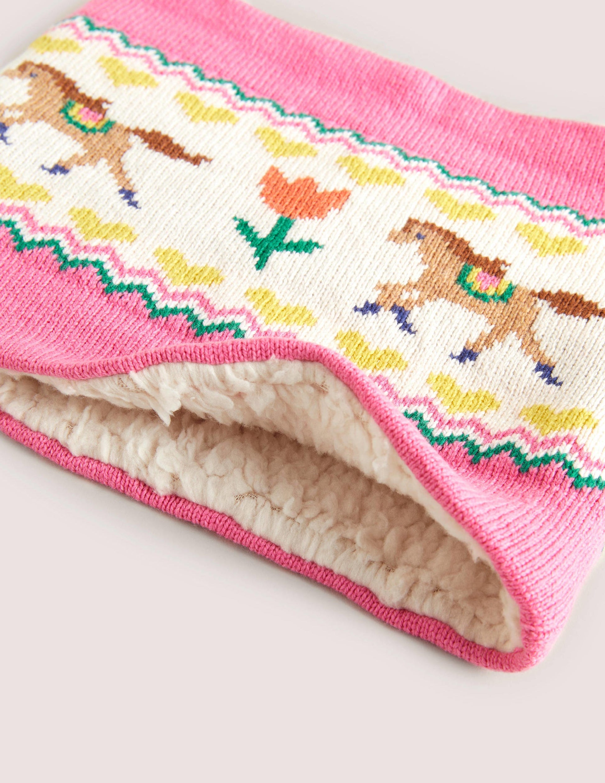 Strickschlauchschal mit Fair-Isle-Muster-Rosa, Pferd-2
