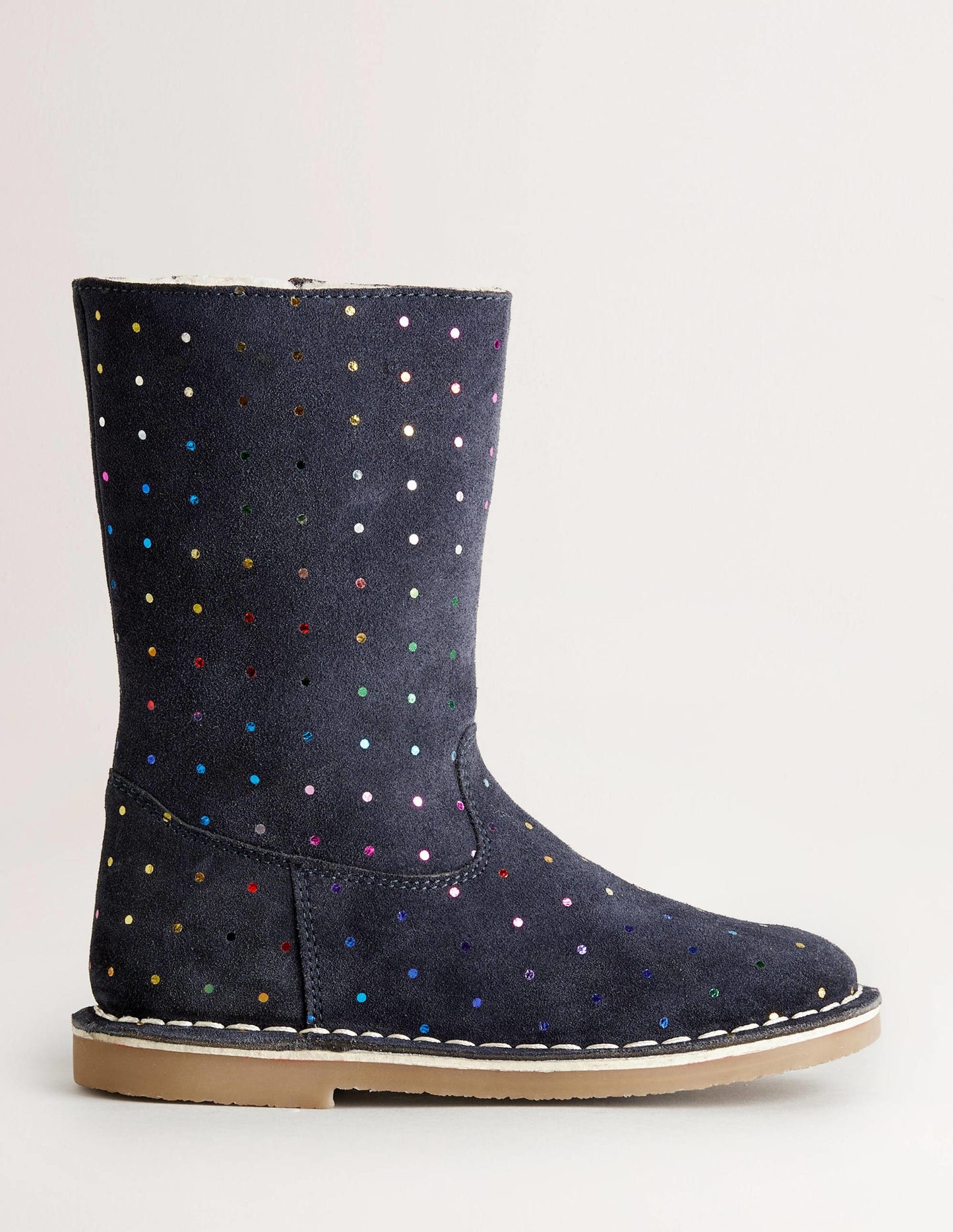 Navy Spots Tall Suede Boots-Schuluniform-Navy/Bunt, Getupft