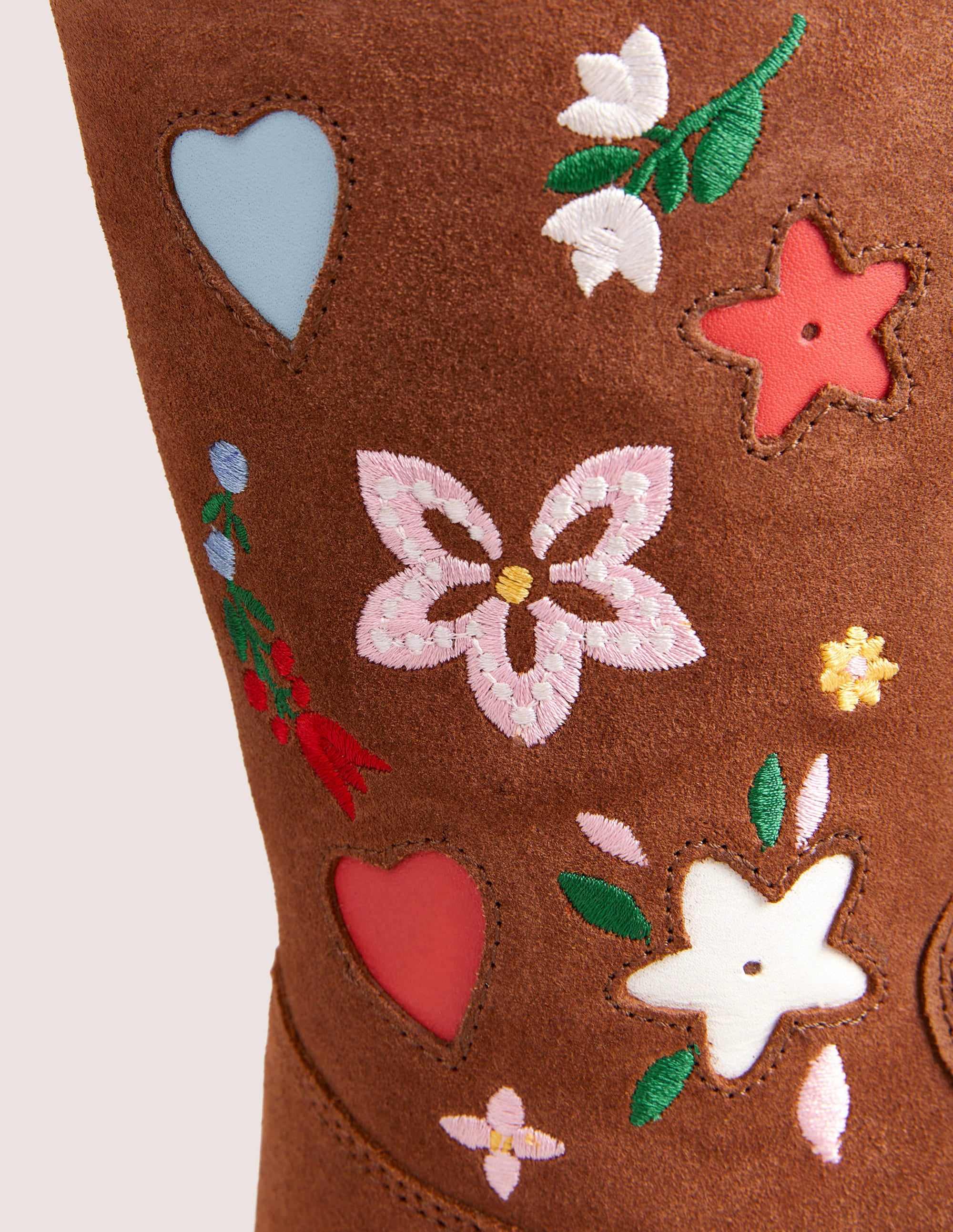 Bottes montantes en daim-Daim fauve brodé - Image 3
