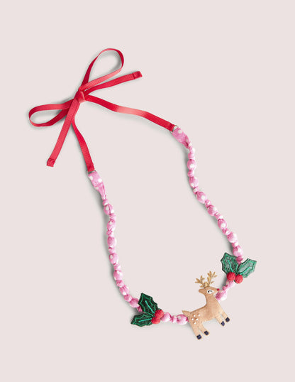 Fabric Necklace-Formica Pink Reindeer