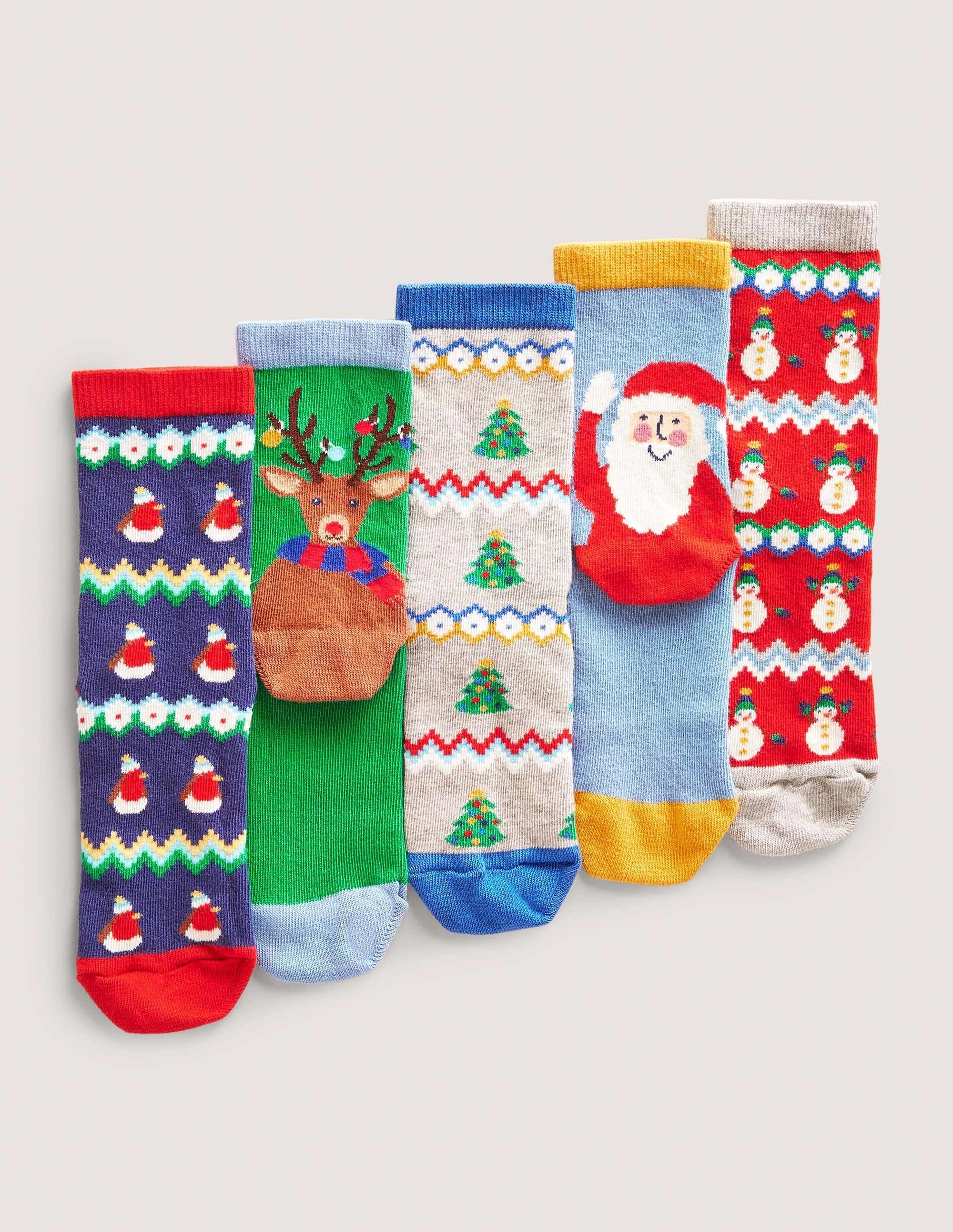 Weihnachtssocken im 5er-Pack-Fair-Isle-Muster, Schneemann - Image 1