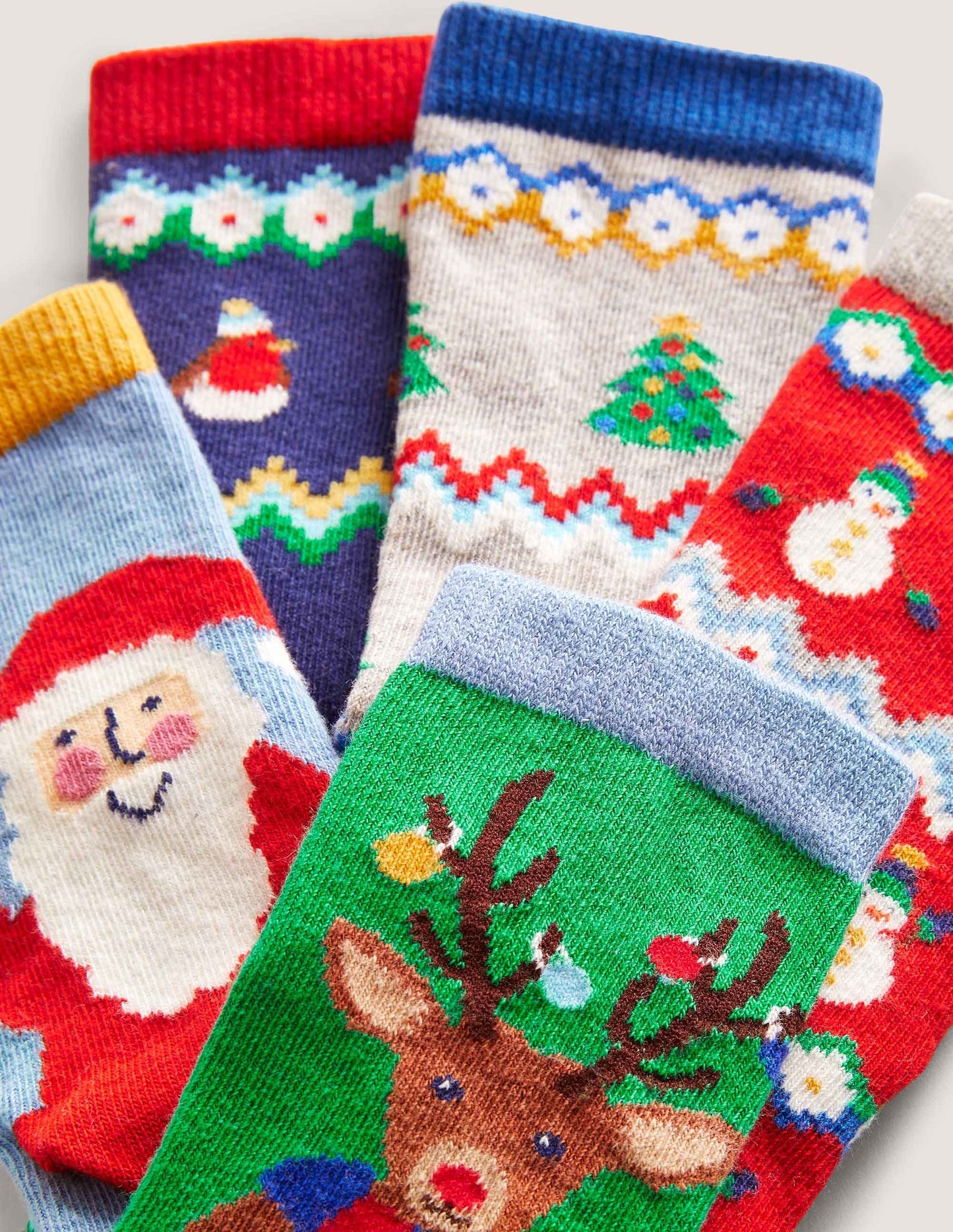 Weihnachtssocken im 5er-Pack-Fair-Isle-Muster, Schneemann