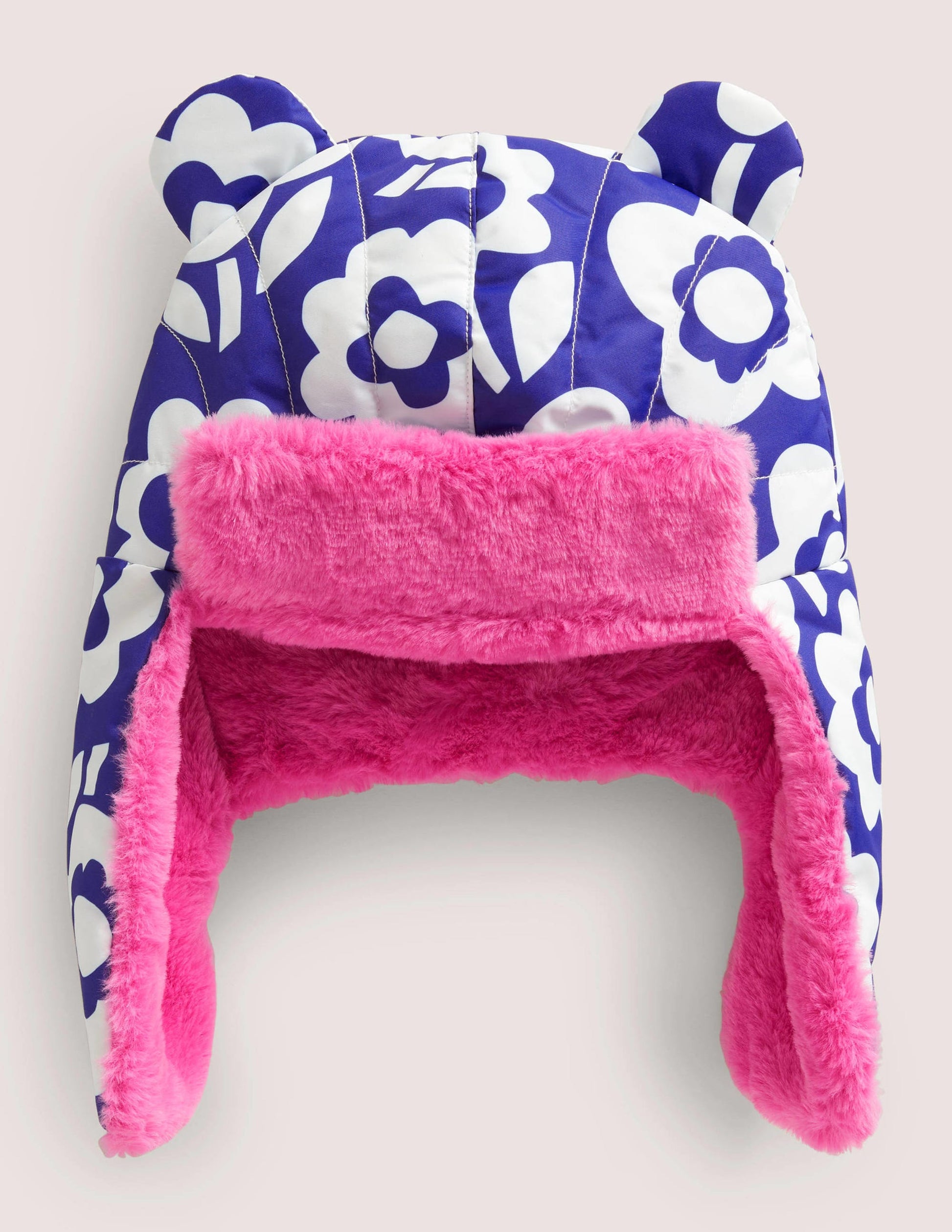 Bonnet avec cache-oreilles-Motif floral bleu/ivoire-1