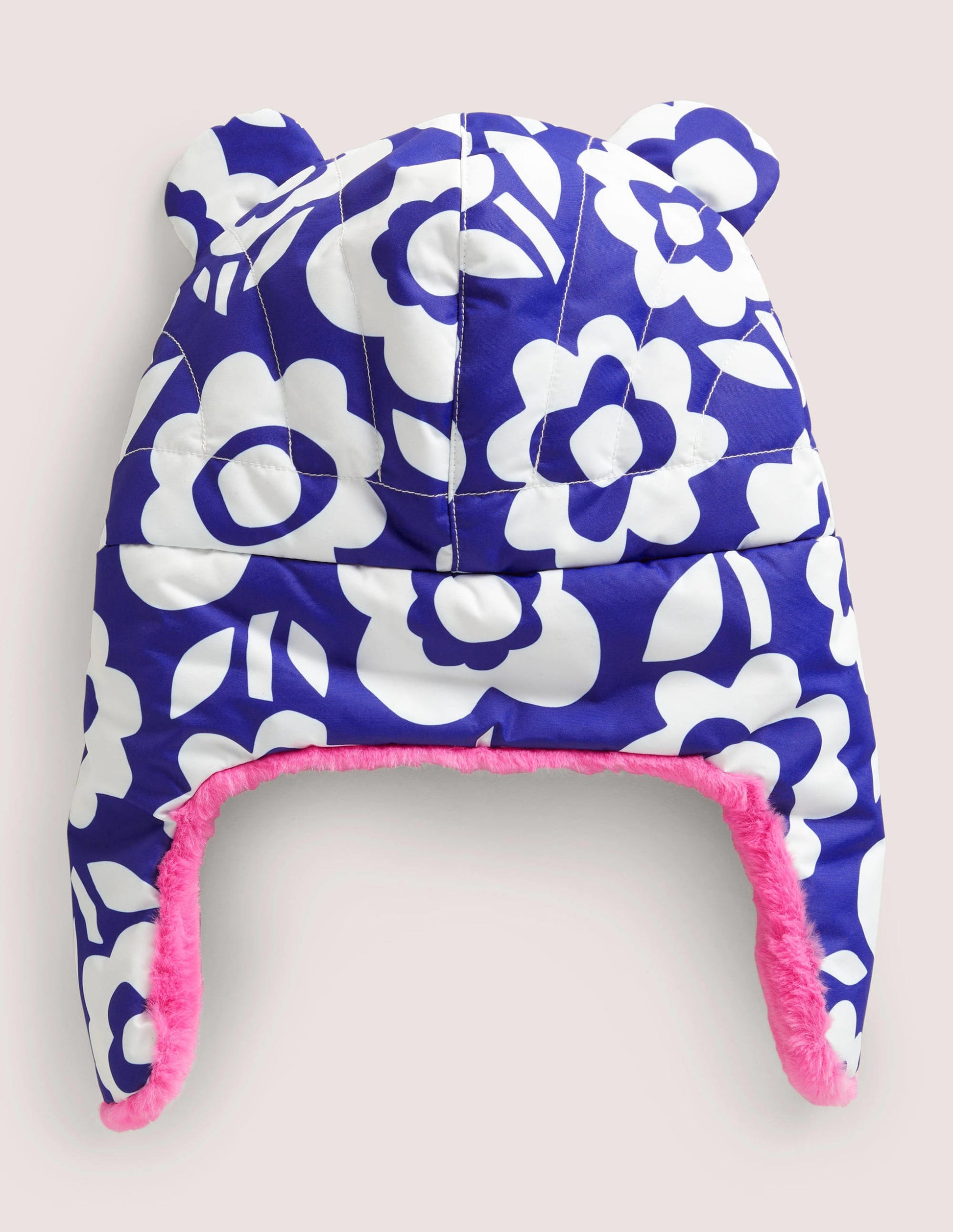 Bonnet avec cache-oreilles-Motif floral bleu/ivoire-2