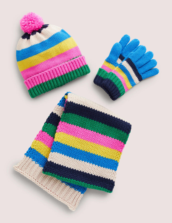 3-teiliges Strickset-Regenbogenfarben, Gestreift