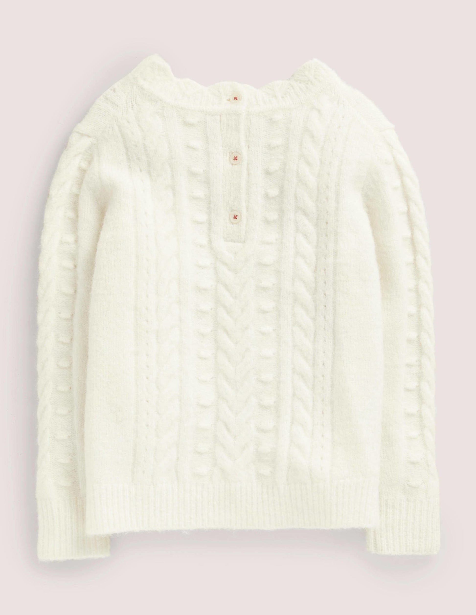 Pointelle-Pullover mit Zopfmuster-Ecru Meliert-2
