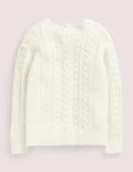 Pointelle-Pullover mit Zopfmuster-Ecru Meliert