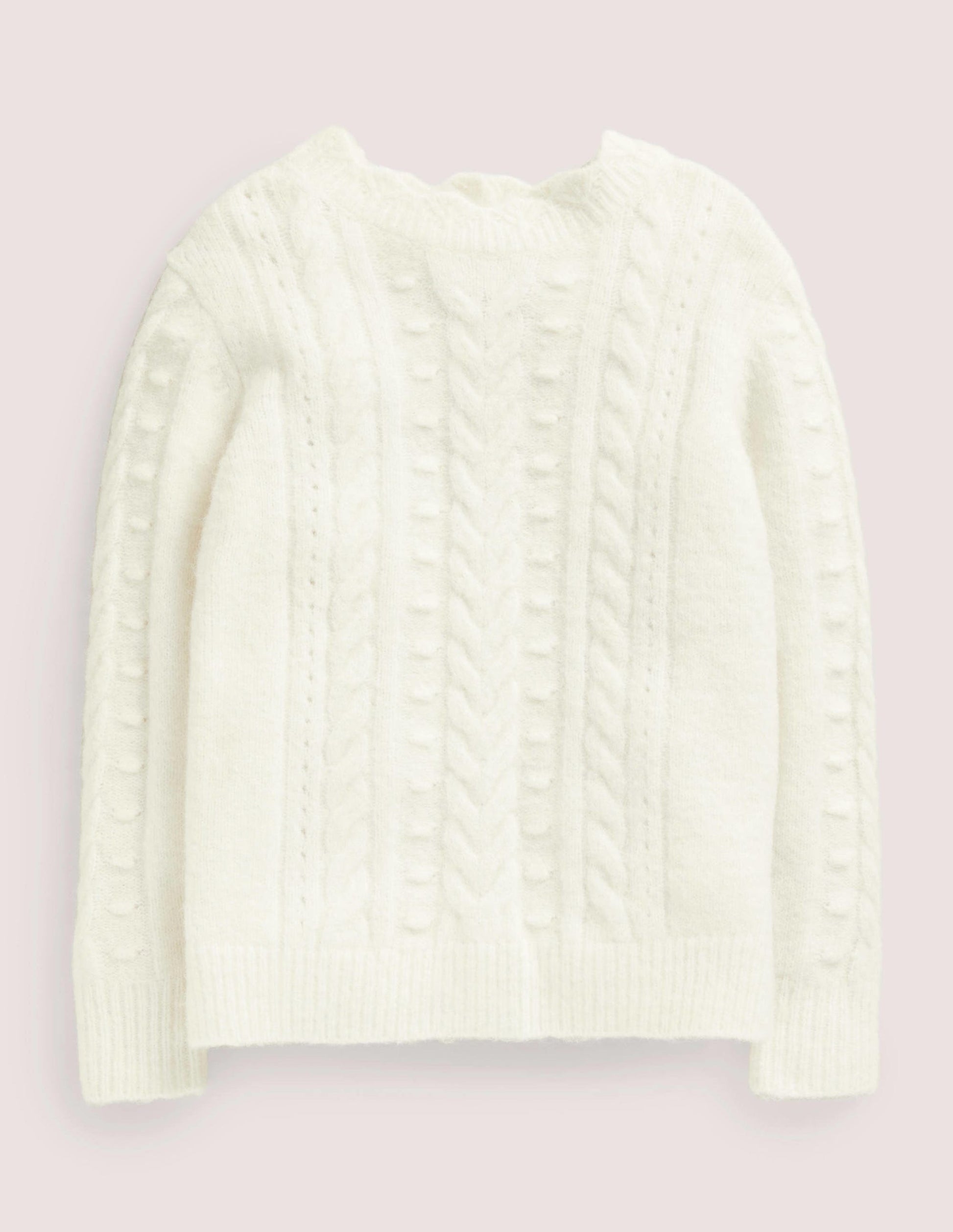 Pointelle-Pullover mit Zopfmuster-Ecru Meliert-1