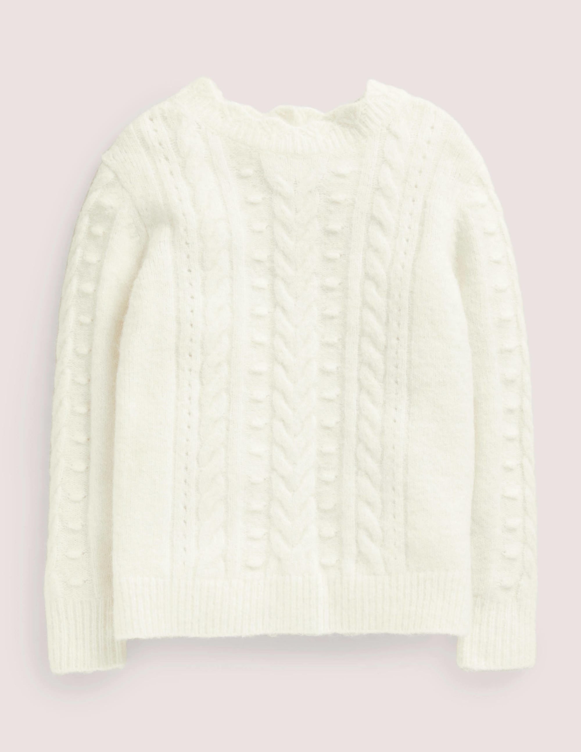 Pointelle-Pullover mit Zopfmuster-Ecru Meliert - Image 1