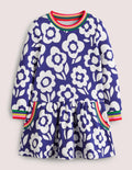 Robe-sweat cosy à imprimé-Motif Ski Floral bleu azurant