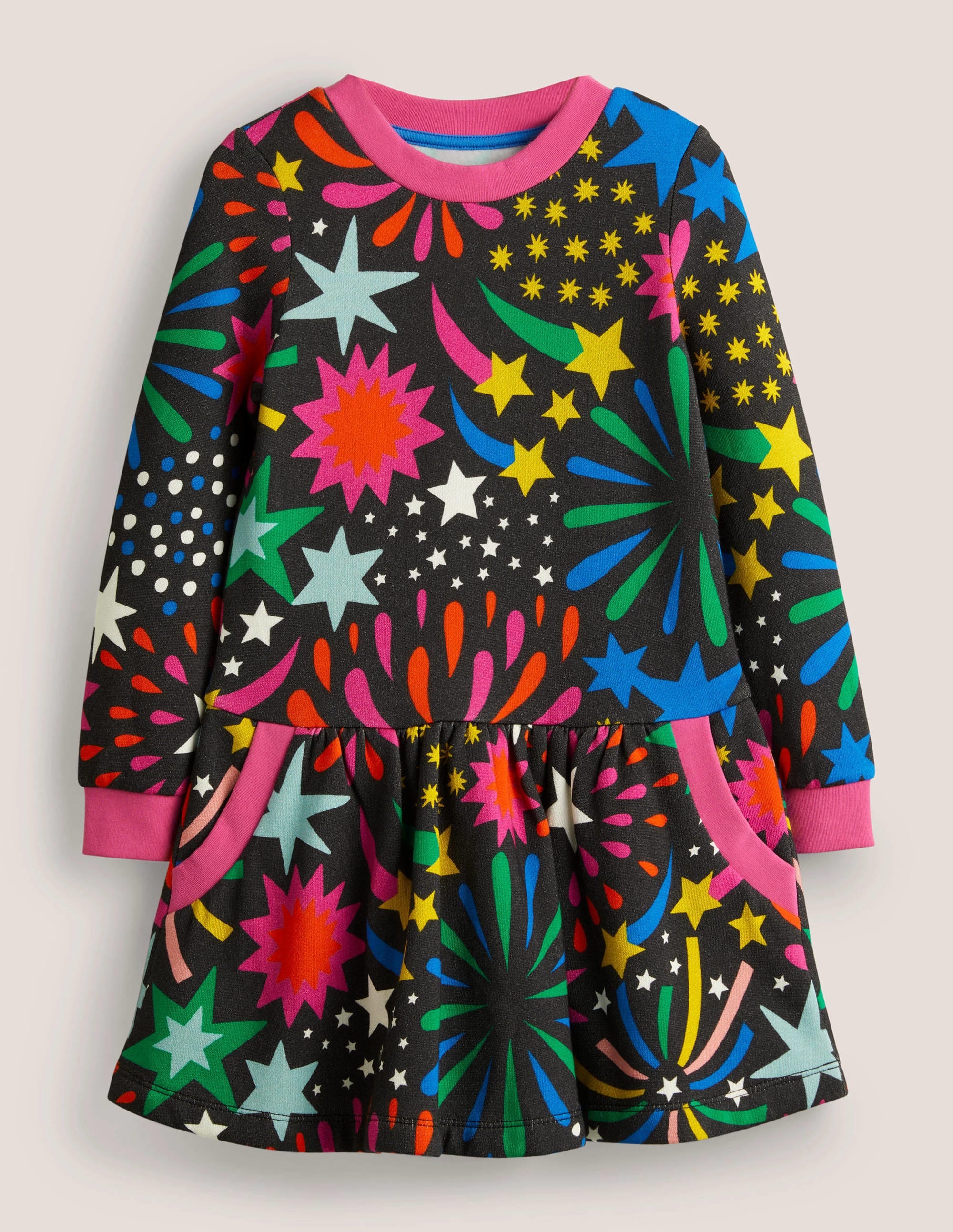Gemütliches Sweatshirt-Kleid mit Muster-Rußgrau, Feuerwerk - Image 1