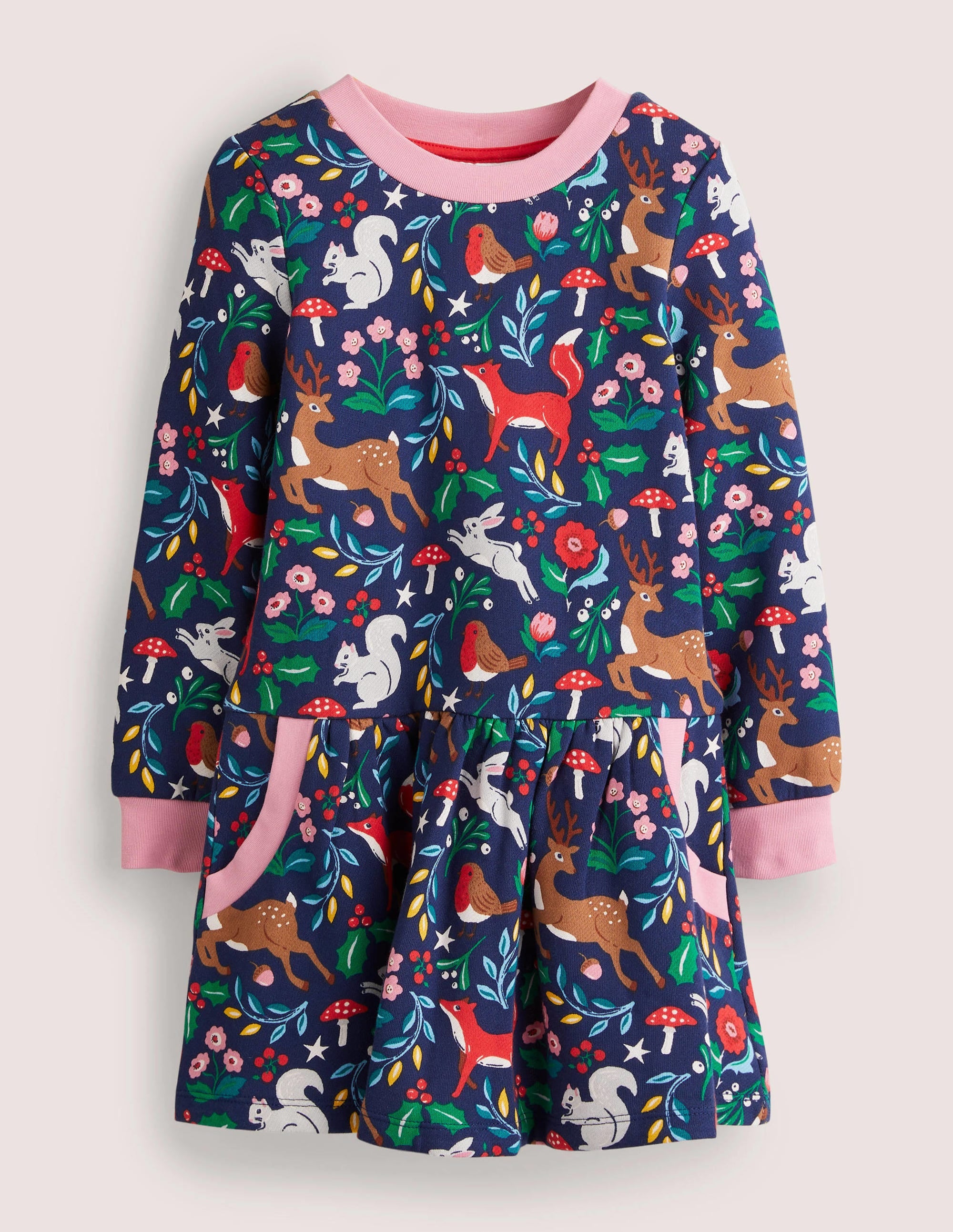 Robe-sweat cosy à imprimé-Toile festive bleu marine universitaire - Image 1