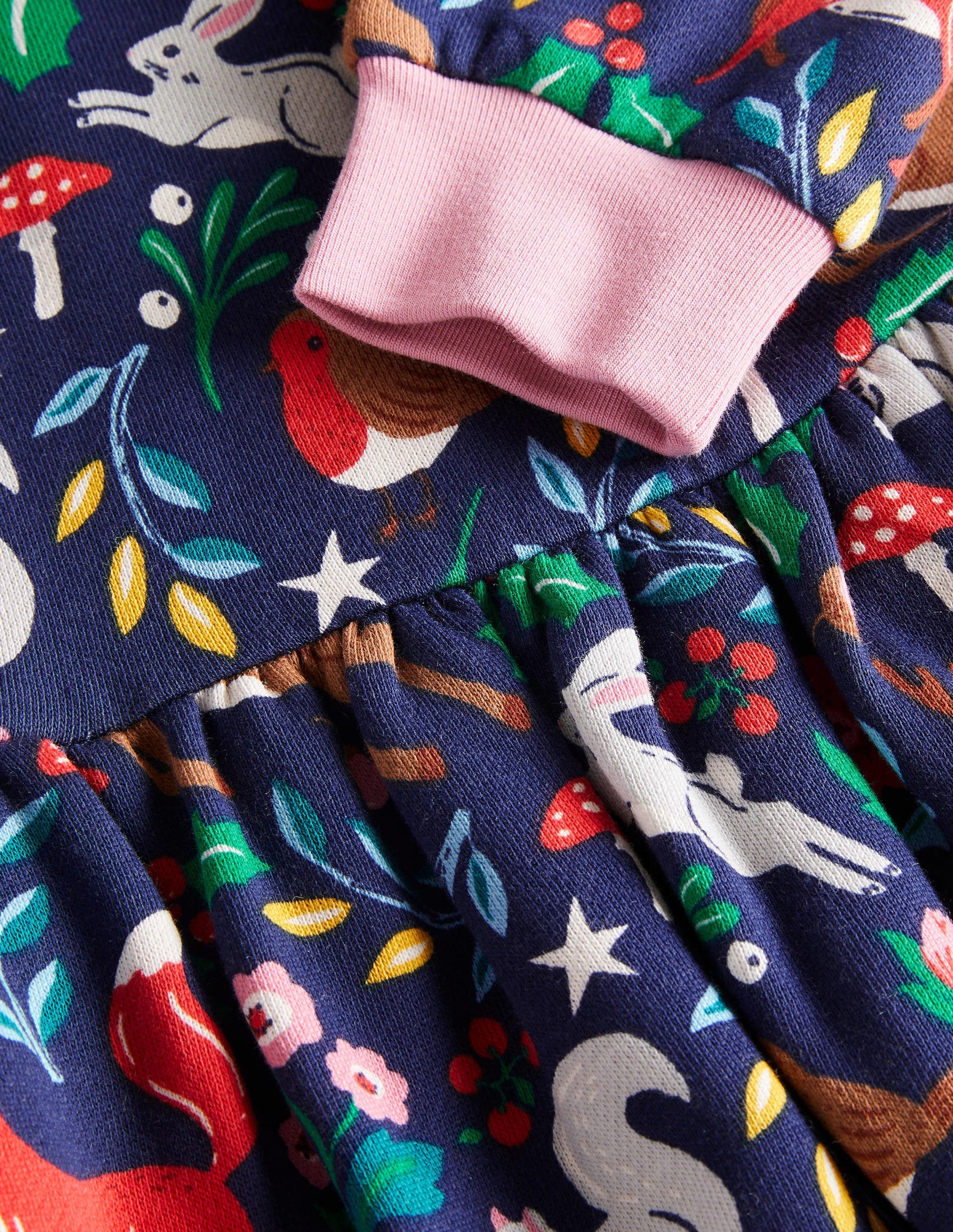 Robe-sweat cosy à imprimé-Toile festive bleu marine universitaire-3