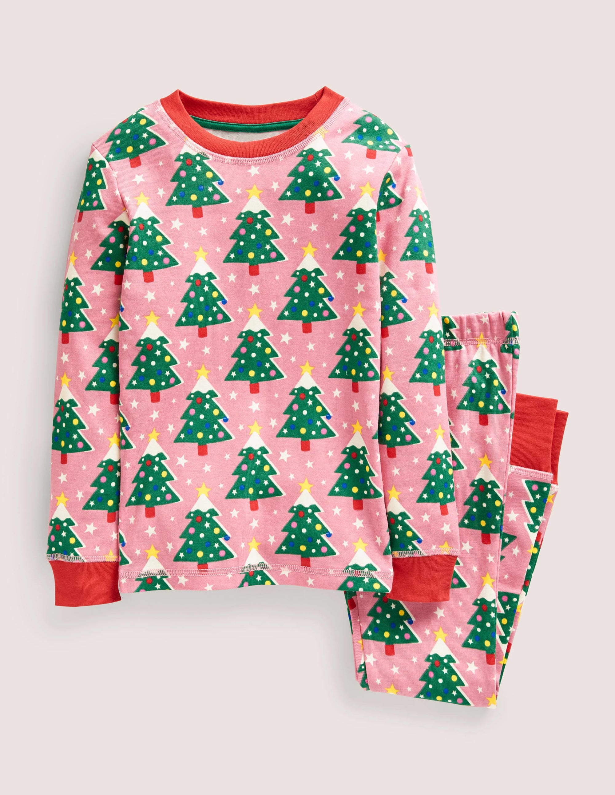 Im Dunkeln leuchtender Schlafanzug mit anliegender Passform-Kirschblütenrosa, Weihnachtsbäume - Image 1