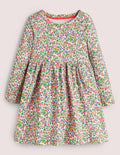 Robe en jersey fun à manches longues-Ivoire/motif floral violet aster