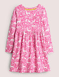 Fröhliches Jerseykleid mit langen Ärmeln-Rosa, Waldmotiv, Toile