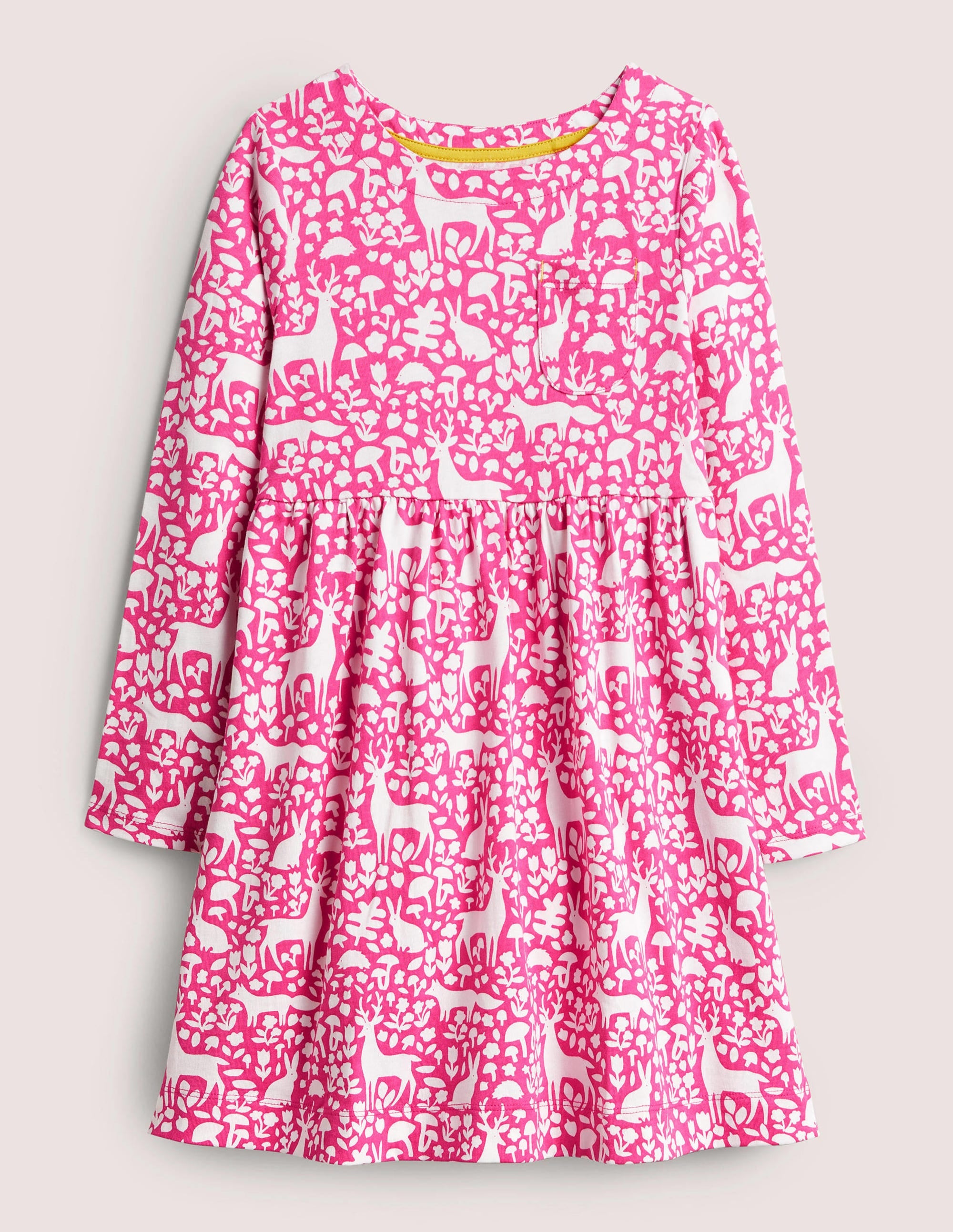 Fröhliches Jerseykleid mit langen Ärmeln-Rosa, Waldmotiv, Toile - Image 1