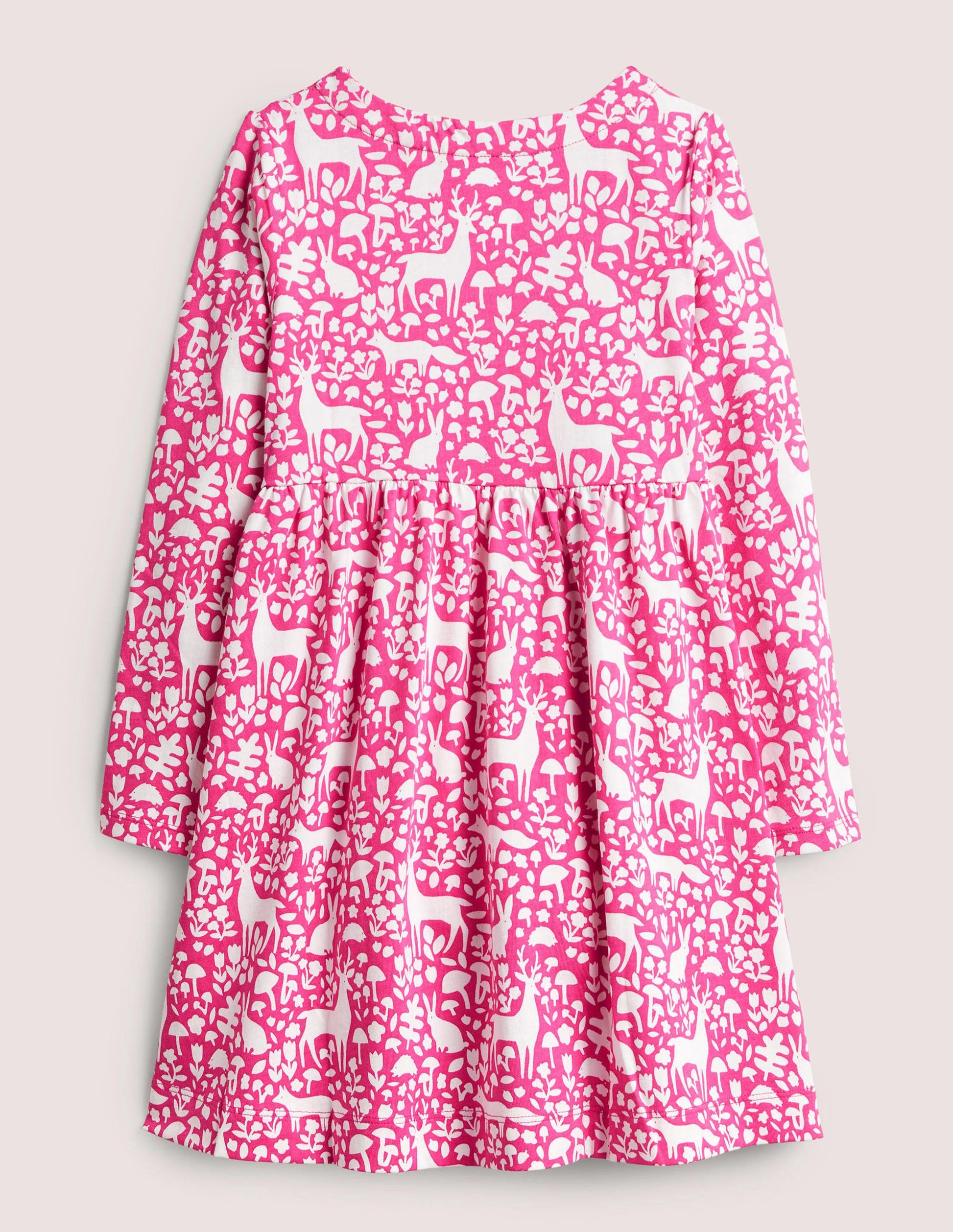 Fröhliches Jerseykleid mit langen Ärmeln-Rosa, Waldmotiv, Toile-2