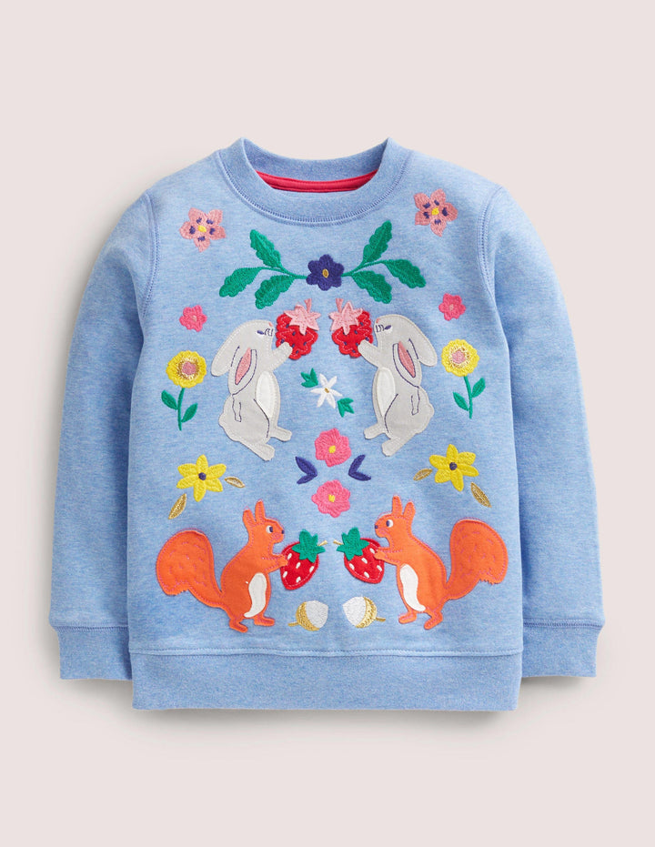 Cosy Appliqué Sweatshirt-Riviera Blue Woodland Animals