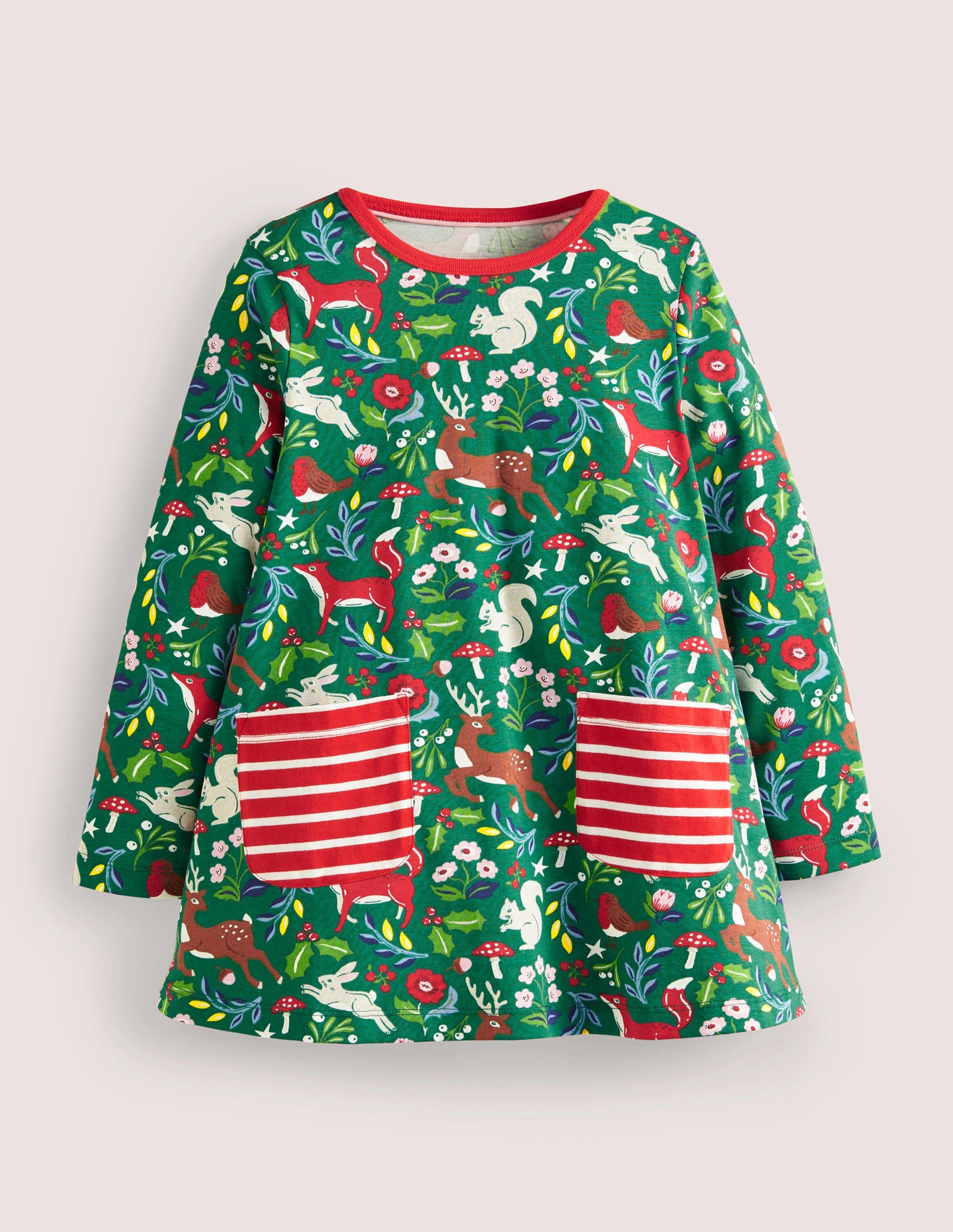 Tunique imprimée en jersey avec poches-Toile festive clairière ombragée - Image 1