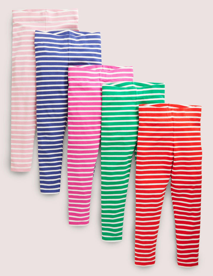 5-Pack Multi-Coloured Stripe Leggings-Bunt, Gestreift