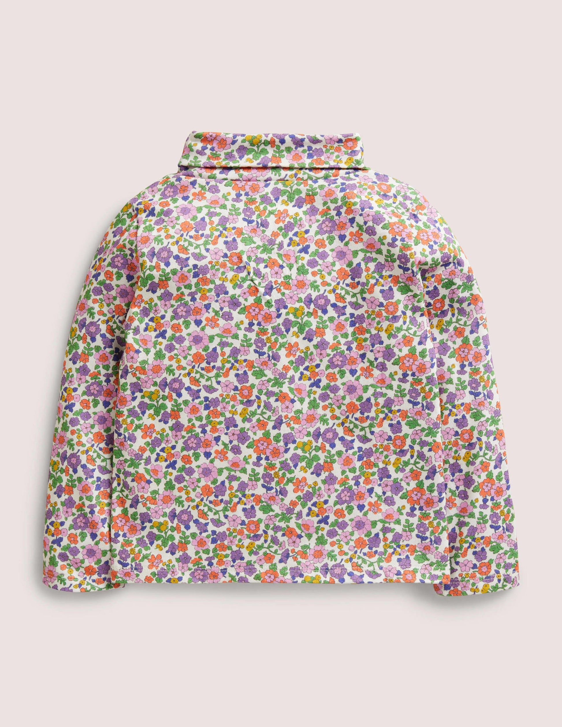 Superweiches Oberteil mit Rollkragen-Naturweiß/Asternviolett, Blumenmuster-2