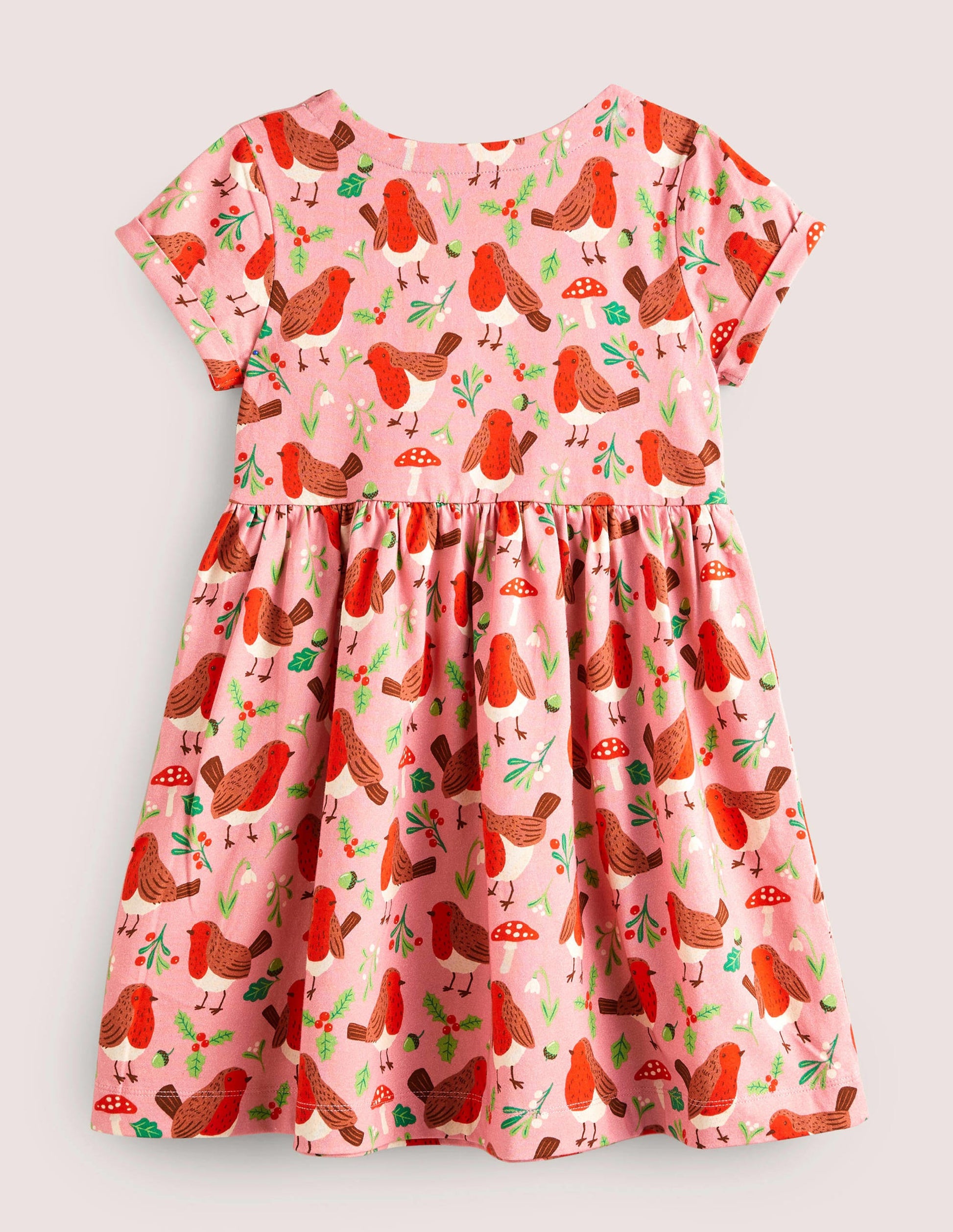 Fröhliches Jerseykleid-Kirschblütenrosa, Weihnachtsrotkehlchen-2