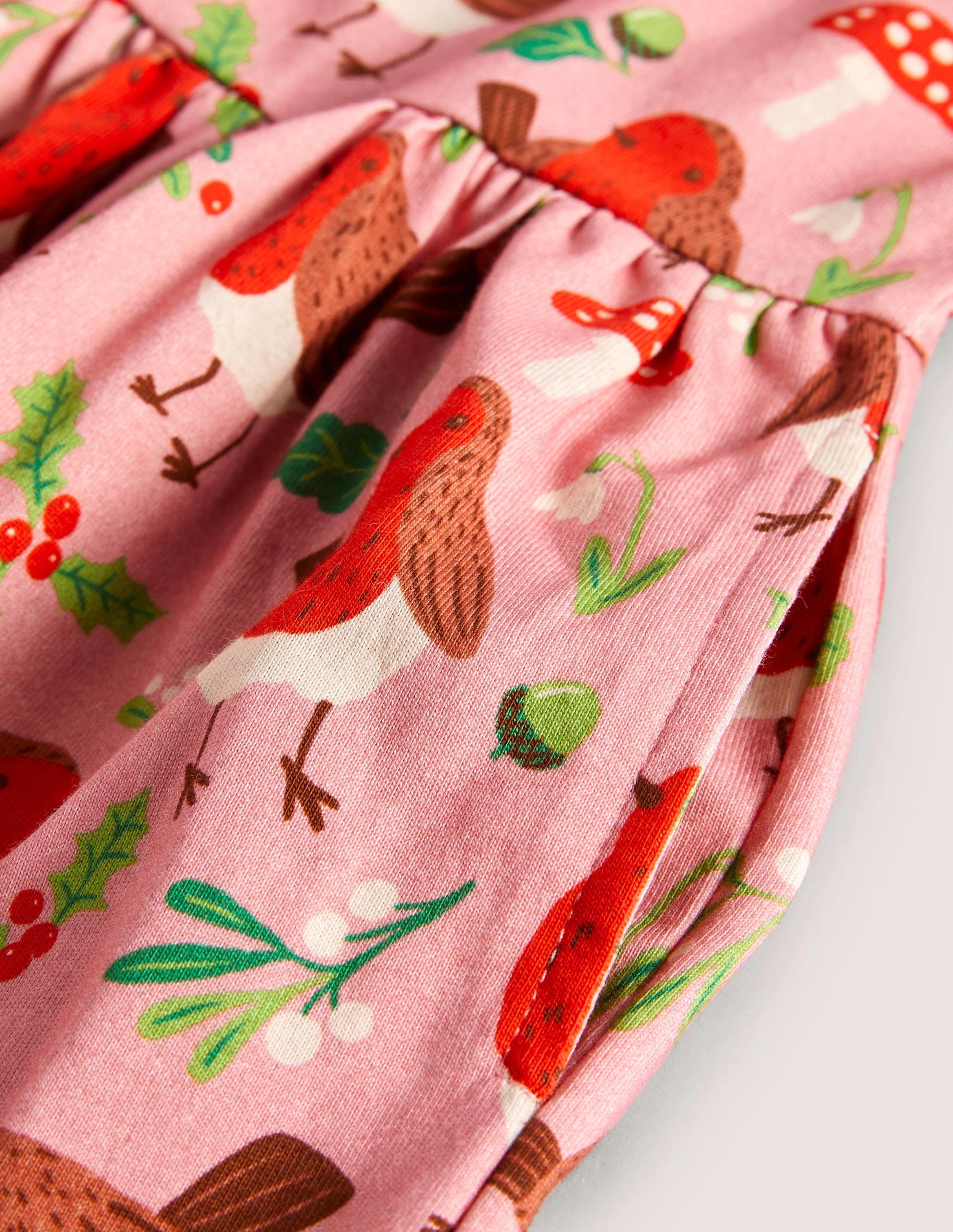 Fröhliches Jerseykleid-Kirschblütenrosa, Weihnachtsrotkehlchen - Image 3