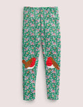 Legging fun à appliqué-Rouges-gorges vert clairière ombragée