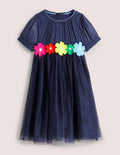 Kleid mit Blumenapplikation-Schuluniform-Navy