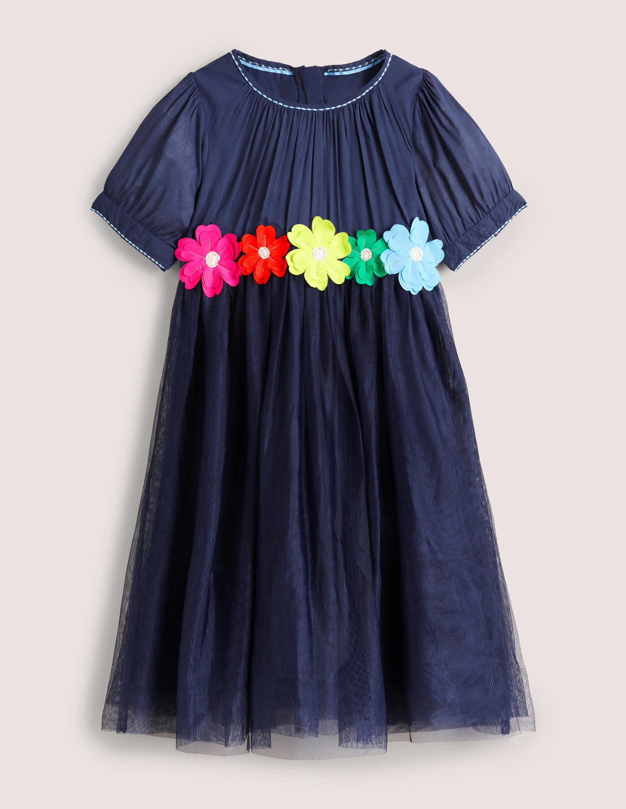 Kleid mit Blumenapplikation-Schuluniform-Navy - Image 1