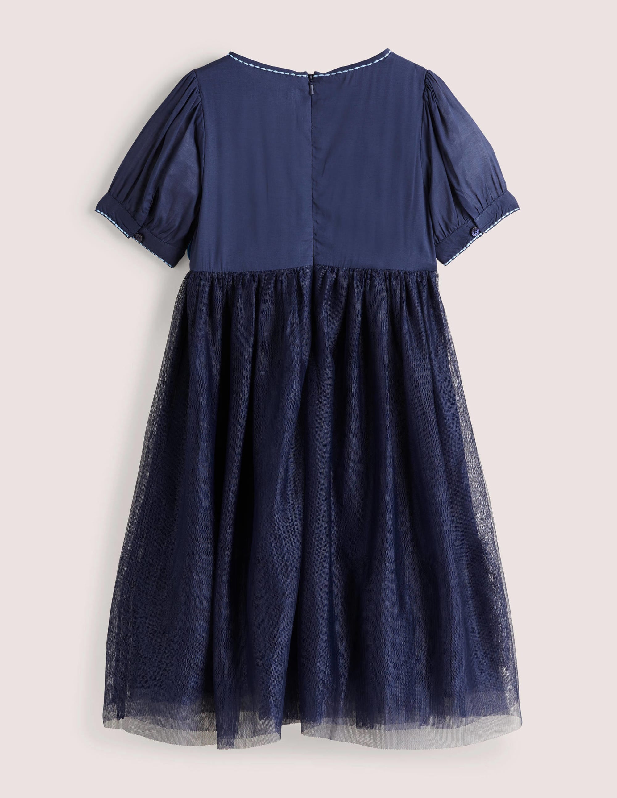 Kleid mit Blumenapplikation-Schuluniform-Navy - Image 2