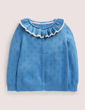 Collared Pointelle Cardigan-Elizabethan Blue