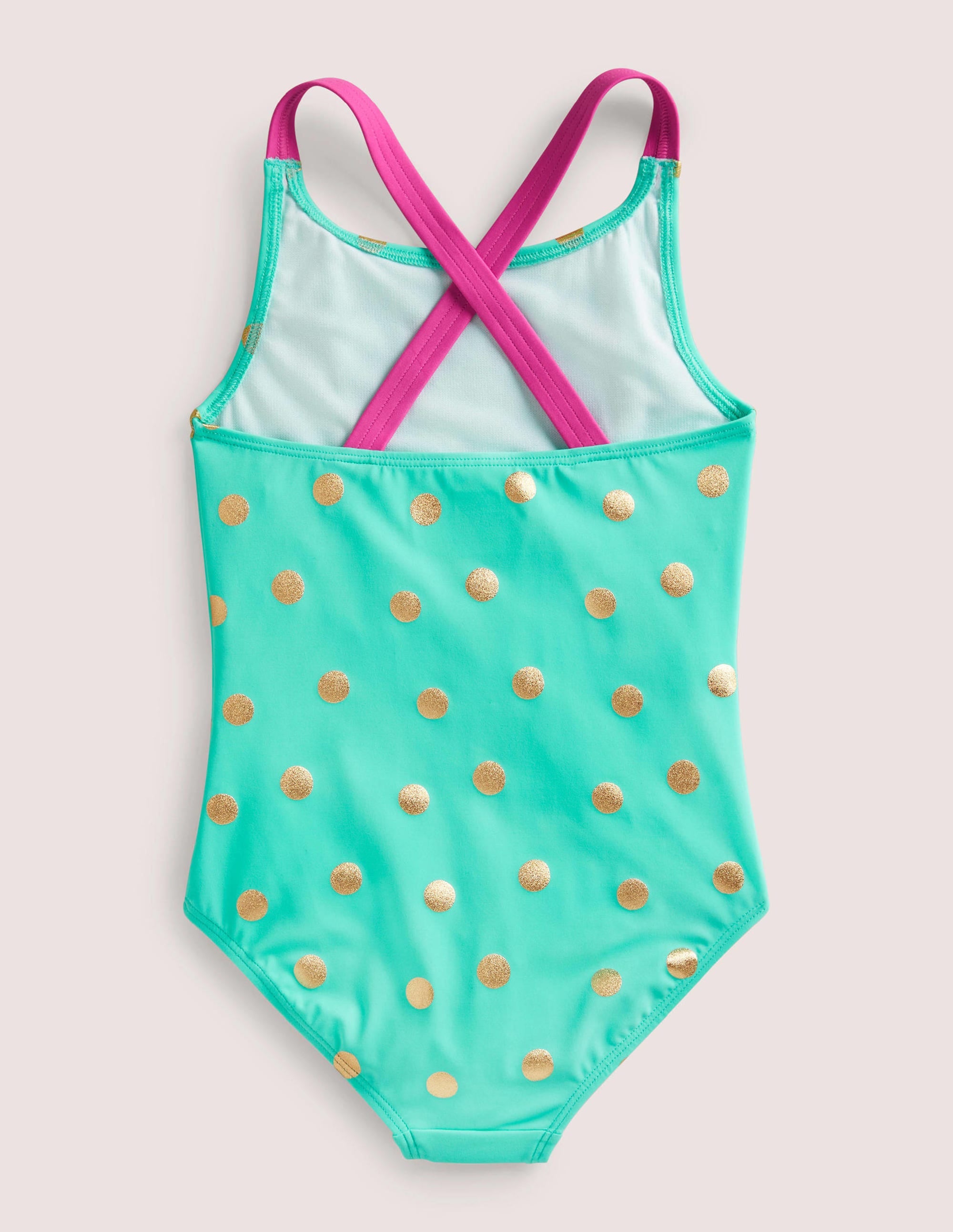 Maillot de bain imprimé croisé dans le dos-Pois dorés métallisés vert clair - Image 2
