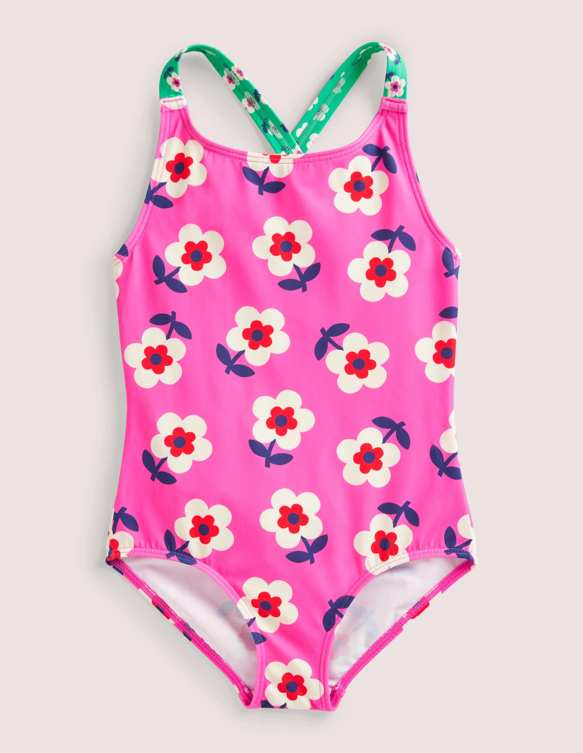 Maillot de bain imprimé croisé dans le dos-Pâquerette rose angélique - Image 1