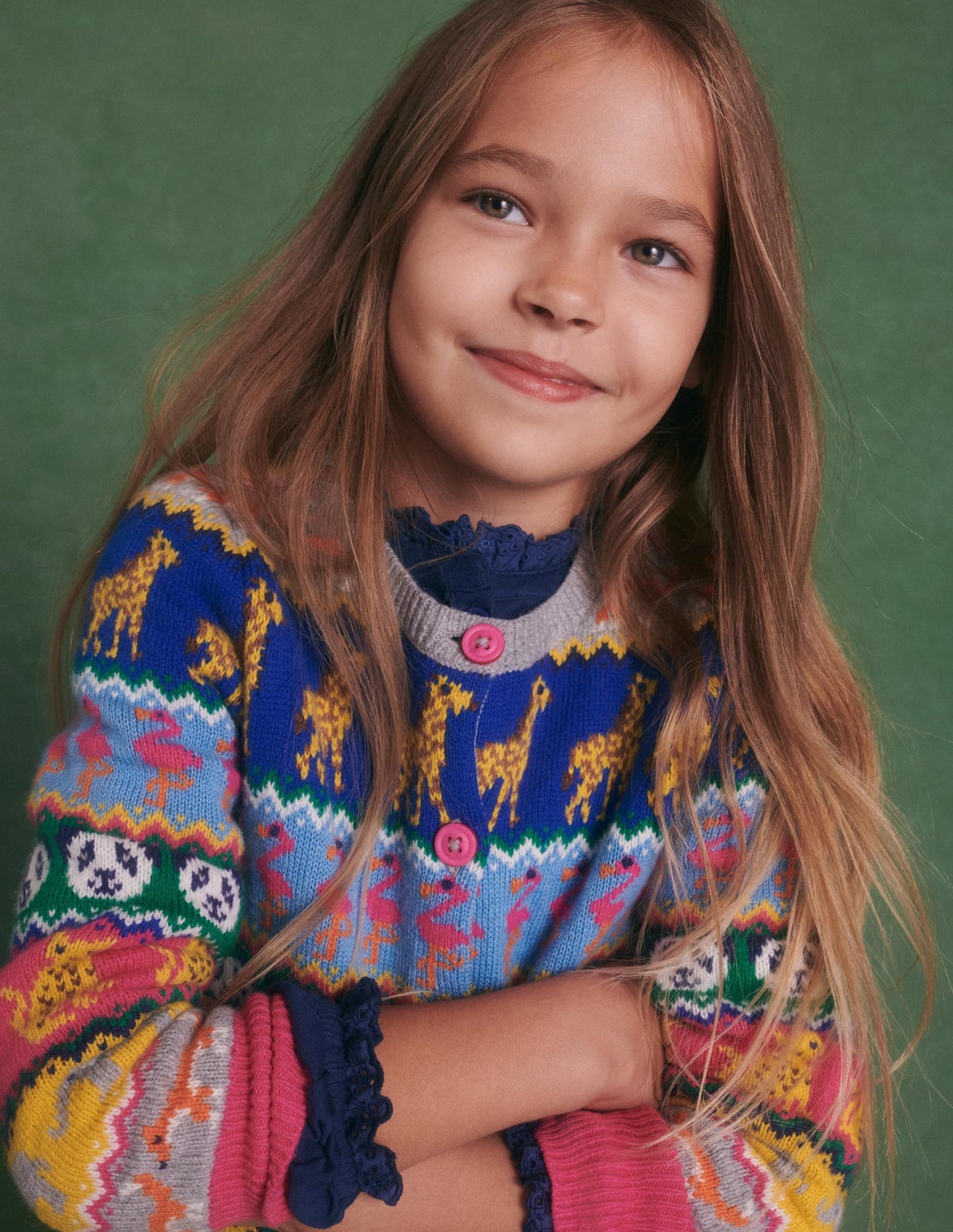 Rainbow Animal Stripe Fair Isle Cardigan-Bunt, Tier-Fair-Isle-Muster