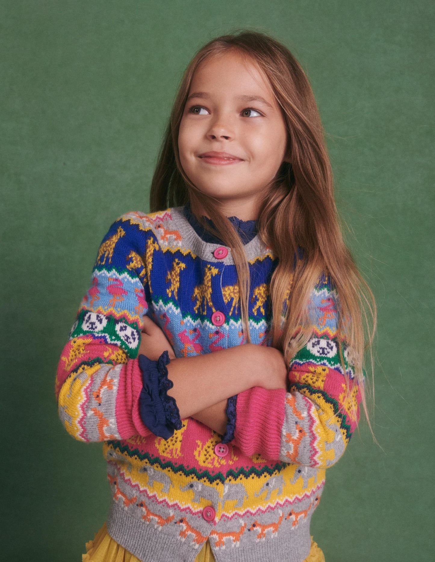 Rainbow Animal Stripe Fair Isle Cardigan-Bunt, Tier-Fair-Isle-Muster