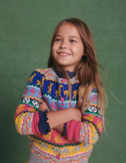 Rainbow Animal Stripe Fair Isle Cardigan-Bunt, Tier-Fair-Isle-Muster-4