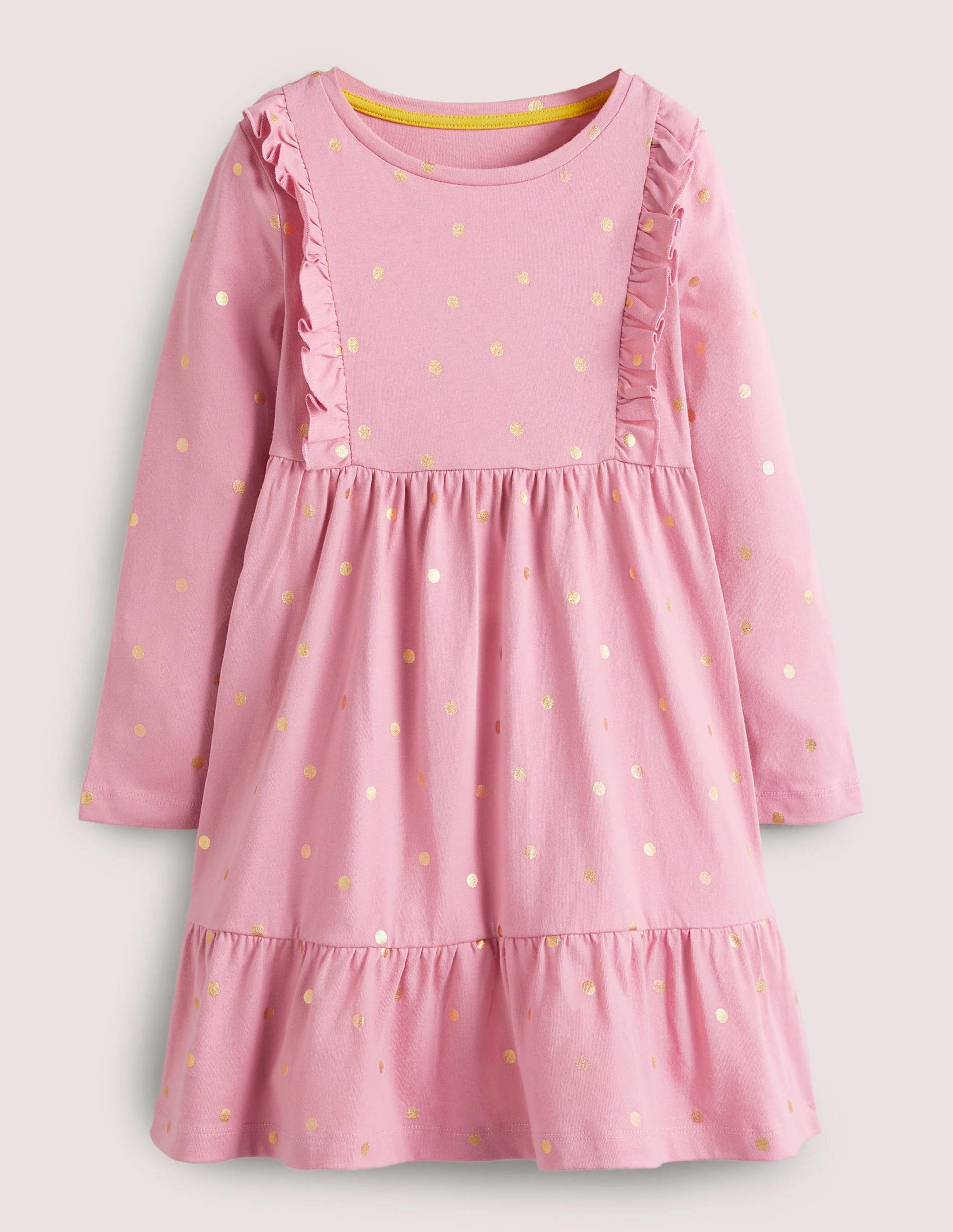Frill Tiered Jersey Dress-Formica Pink/Gold Spot-1