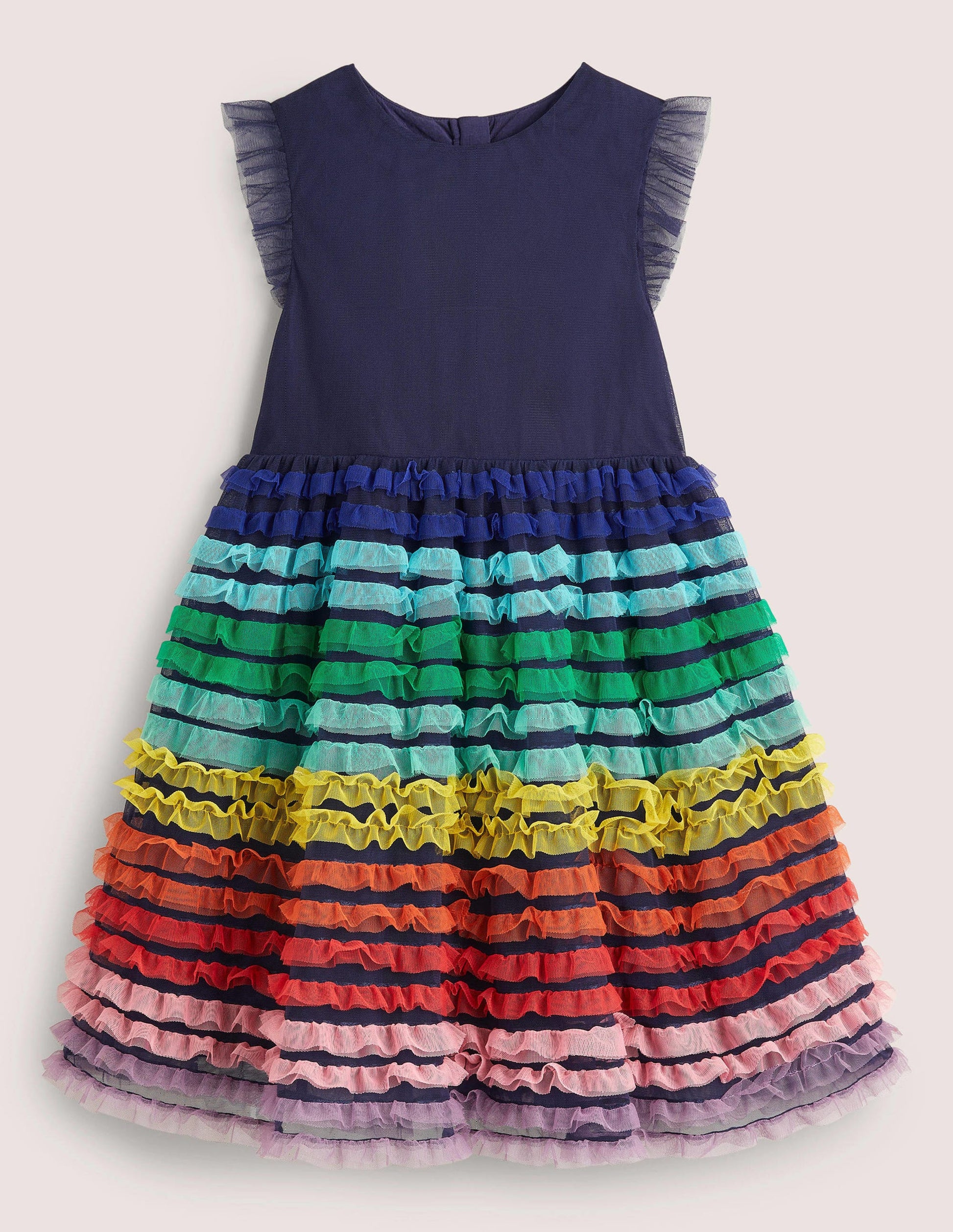 Rainbow Tiered Tulle Party Dress-Segelblau, Regenbogenrüschen-1