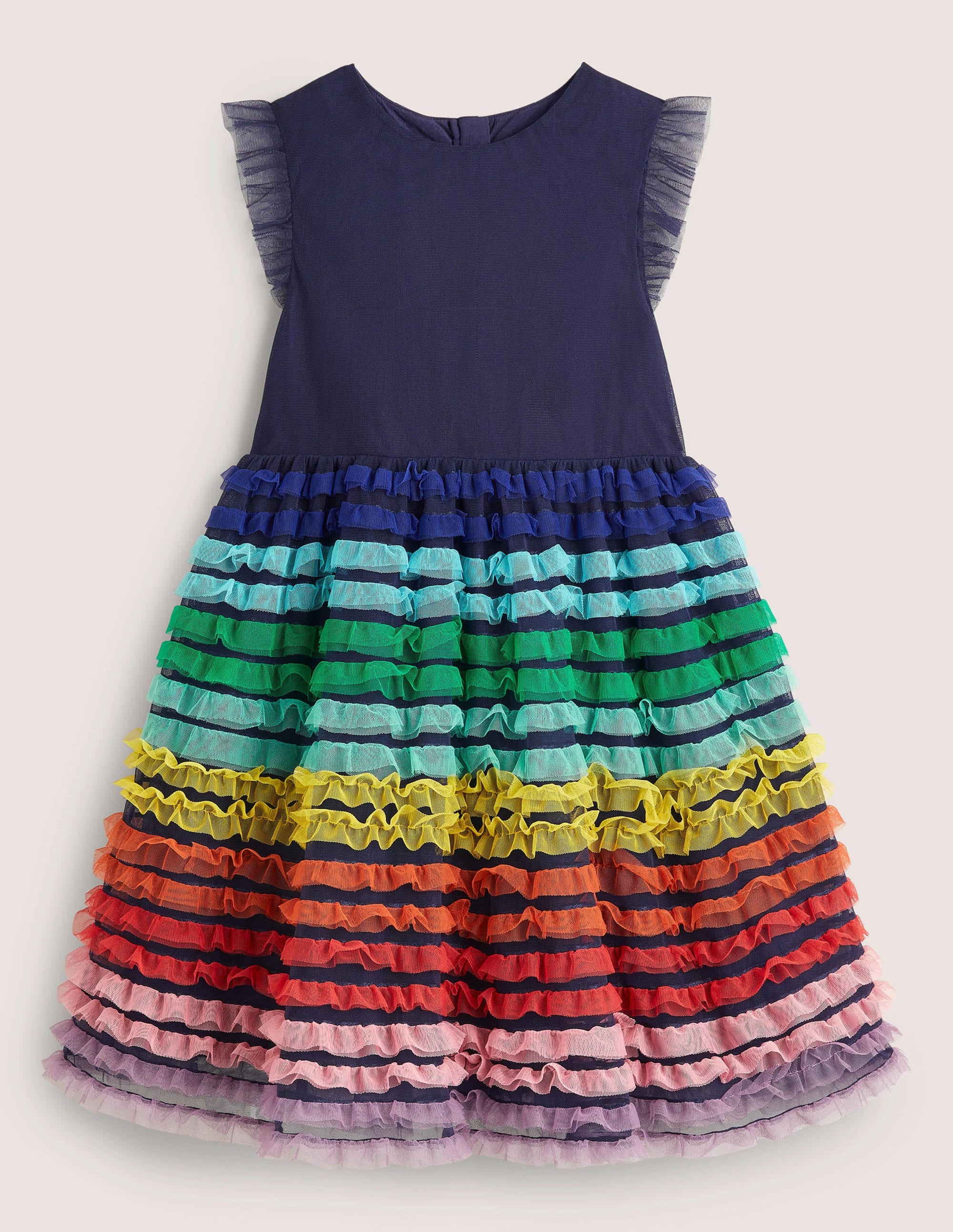 Rainbow Tiered Tulle Party Dress-Segelblau, Regenbogenrüschen - Image 1