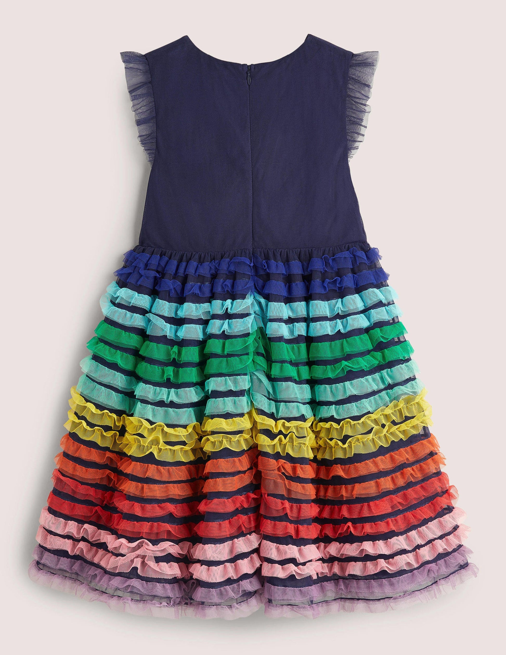 Rainbow Tiered Tulle Party Dress-Segelblau, Regenbogenrüschen-2