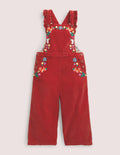 Embroidered Cord Dungarees-Russet Red Embroidery